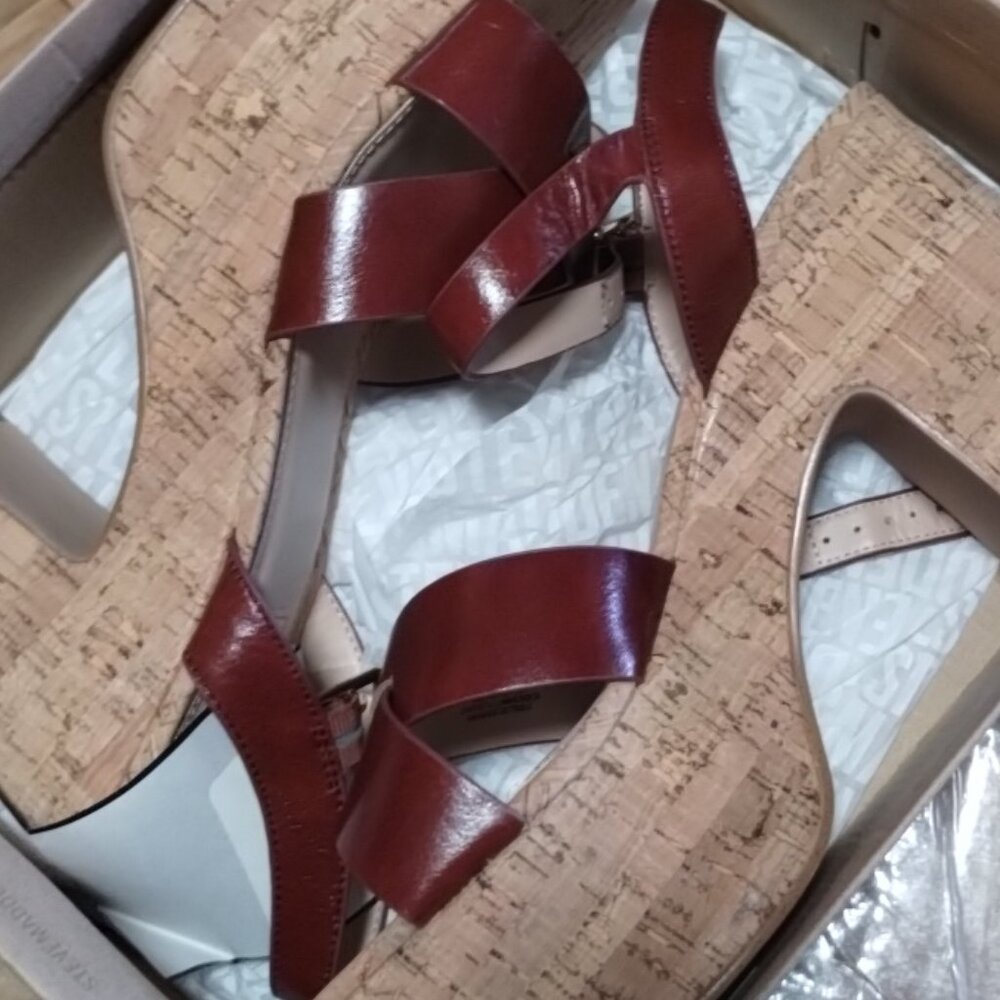 Steve Madden Brava Platform Sandal Red Suede w/Cork Size 11M - Picture 4 of 8